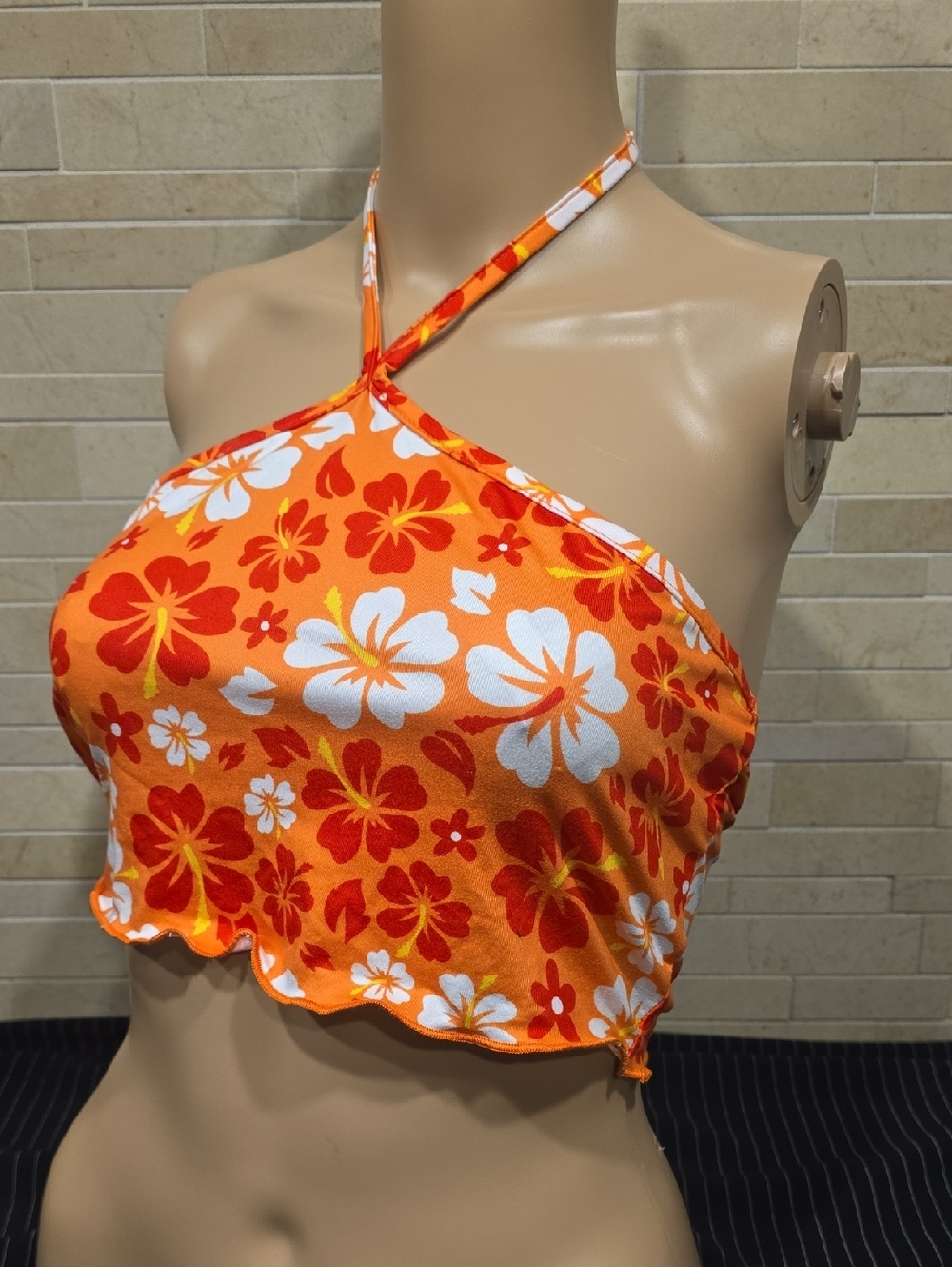 Hawiian Floral Halter Top - Orange - Small